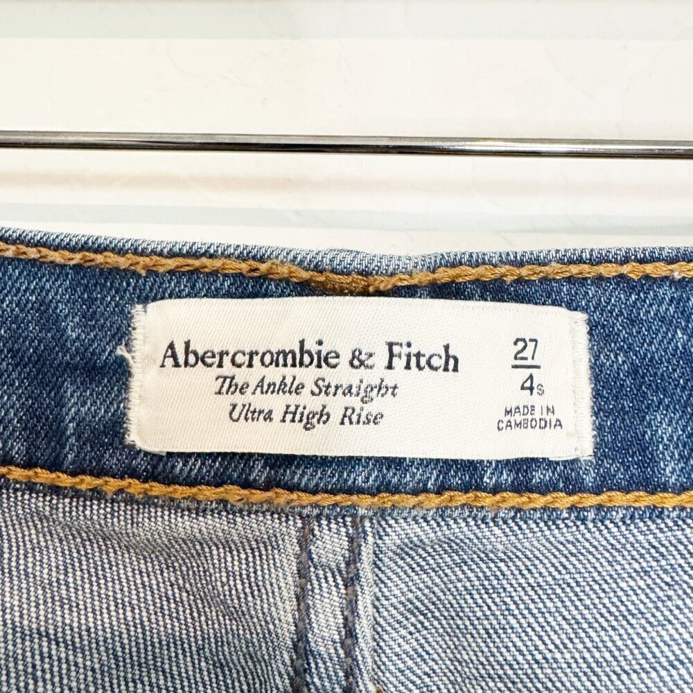 Abercrombie Ankle Straight Jeans 27 Short Blue Distressed 90s Streetwear Grunge - Picture 4 of 6